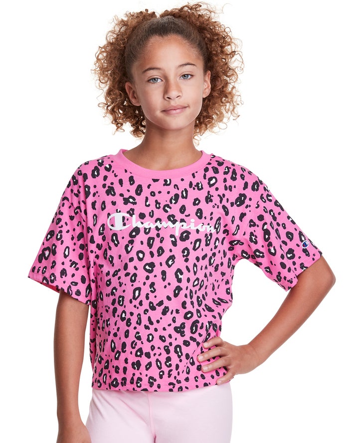 Tricou Champion Boxy Leopard Print Fete Roz/Negrii - Romania GUWBORS-71